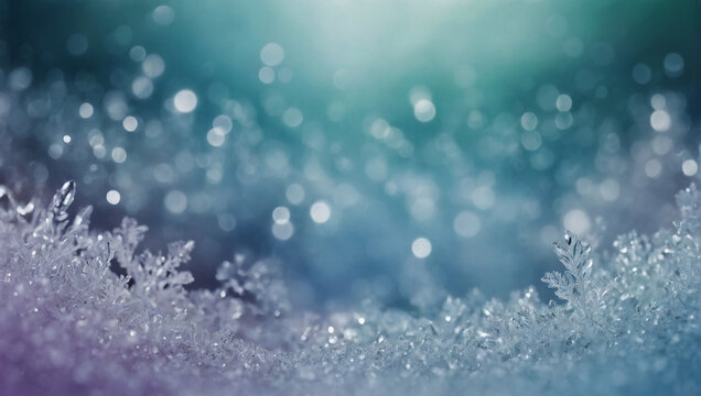 Abstract blur bokeh banner background. Arctic frost colors, ice blue, frosty white, polar silver, crystal violet, and glacial green.