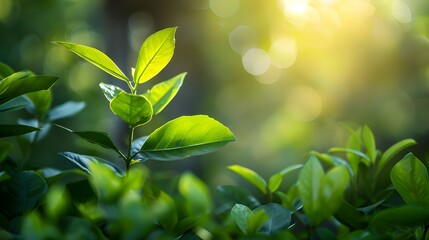Obraz premium Nature of green leaf in garden at summer. Natural green leaves plants using as spring background cover page greenery environment ecology wallpaper
