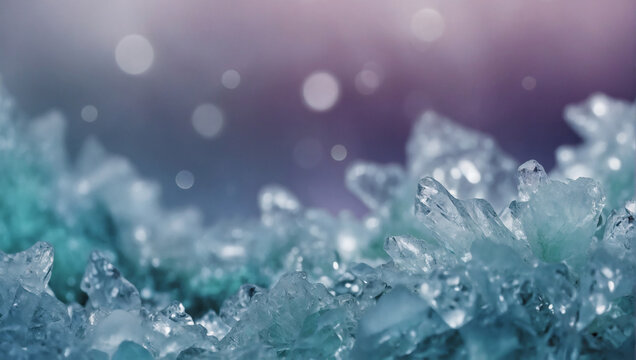 Abstract blur bokeh banner background. Arctic frost colors, ice blue, frosty white, polar silver, crystal violet, and glacial green.