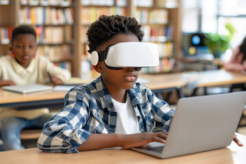 Schüler mit VR Brille - obrazy, fototapety, plakaty