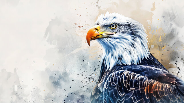A majestic eagle soars, its wings unfurled against a vibrant watercolor backdrop, embodying freedom and grace.