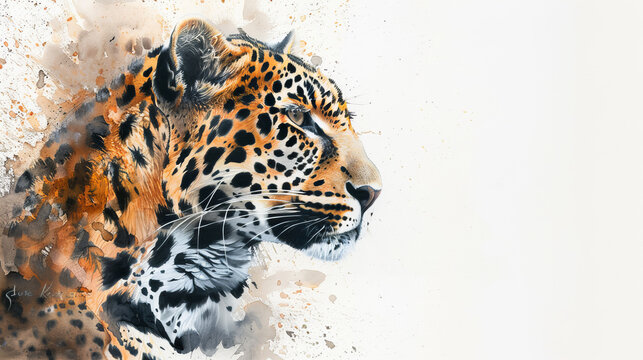A vibrant watercolor painting showcasing a majestic jaguar amidst a lush jungle, its coat gleaming with myriad hues.