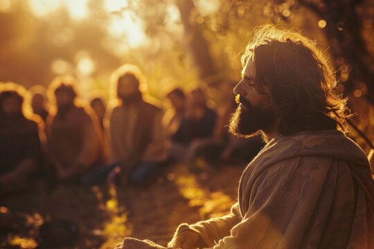 Jesus teaching to his disciples. Generate AI image