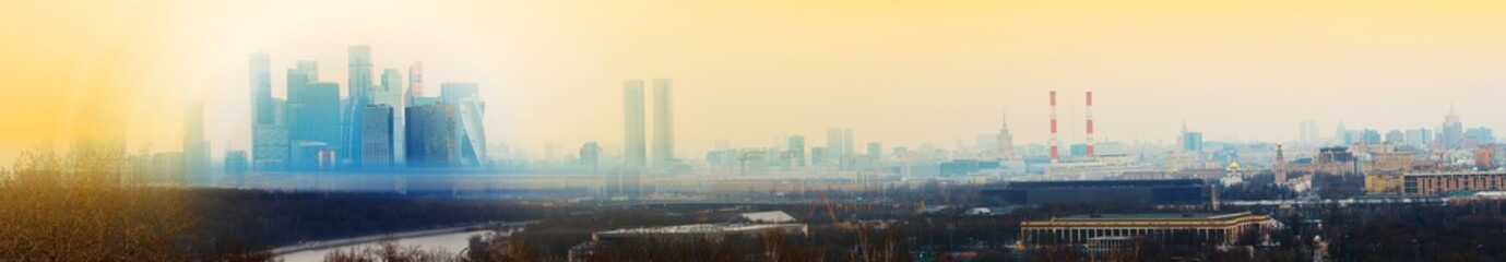 Atomic explosion in Moscow city landscape panorama background