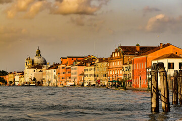 Venice city view in the golden light of a setting sun
