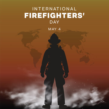 International Firefighters' Day design with a firefighter silhouette with a smoke background. Vector illustration