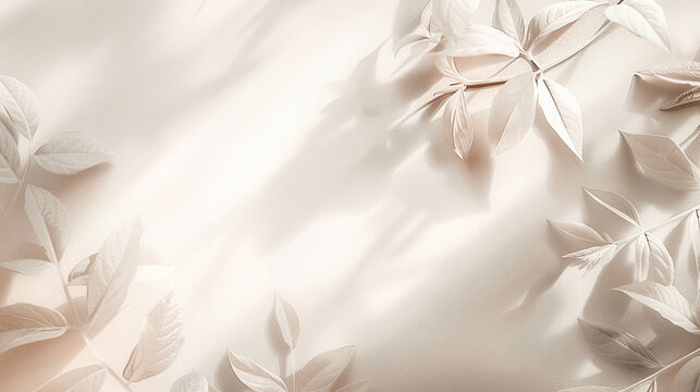 Delicate beige background, texture with leaves. Delikatne beżowe tło, tekstura z liścmi.