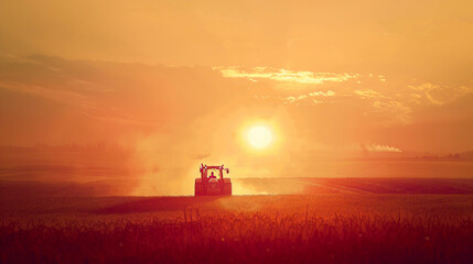 Farmer working in the field, driving a tractor during sunset. Work, field, farmer, rancher. Rolnik pracujący w polu, prowadzący traktor podczas zachodu słońca. Praca, pole, rolnik, farmer.