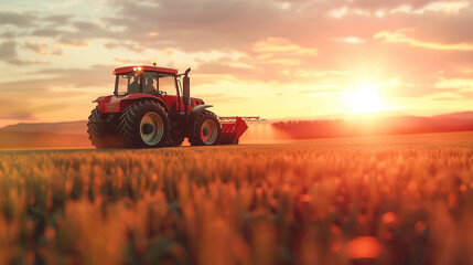 Farmer working in the field, driving a tractor during sunset. Work, field, farmer, rancher. Rolnik pracujący w polu, prowadzący traktor podczas zachodu słońca. Praca, pole, rolnik, farmer.
