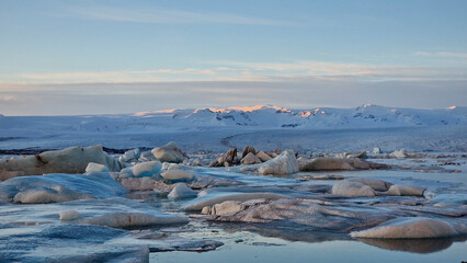 Icebergs over Jokulsarlon lagoon in Iceland