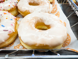 Glazed donuts in bakery