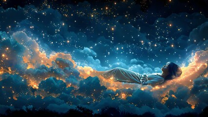 Dreamy sleep animation: Peaceful slumber, fantastic dreams, surreal concept - Powered by Adobe