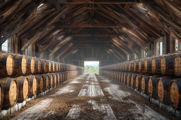 Artisan craft beer brewing comes to life in a rustic countryside barn, a perfect setting for local promotion, where tradition meets the passion for quality brewing - obrazy, fototapety, plakaty