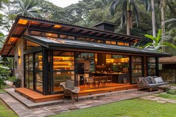 An unaltered setting for education, where teaching about sustainable lifestyles intertwines seamlessly with school curriculum, amidst a natural environment