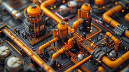 An intricate maze of industrial pipelines within an oil refinery, vital for the seamless execution of gas and oil processing, highlighting the intricacies of energy industry operations