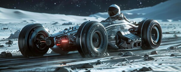 Sci-fi motorcycle racing on a lunar track