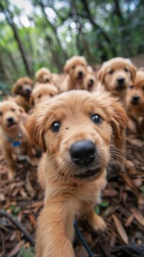 Selfie puppies capturing a fun moment cute and social