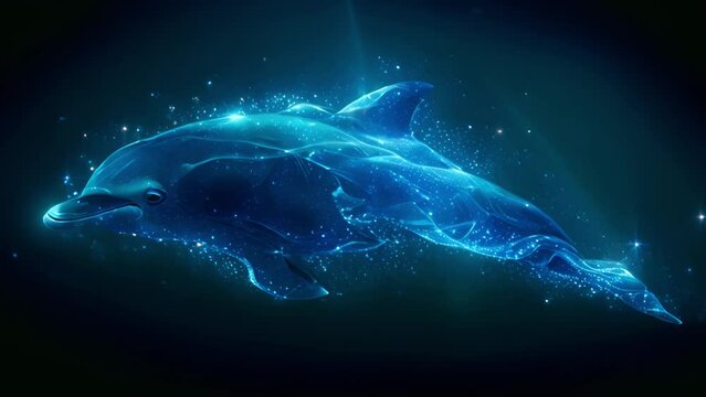 Animated galactic dolphin: Fantasy flight, dreamy journey, surreal dreams concept