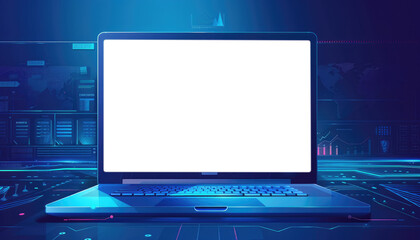 A laptop with a white screen is displayed on a blue background by AI generated image