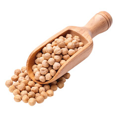 Chickpeas in a wooden scoop isolated on transparent background
