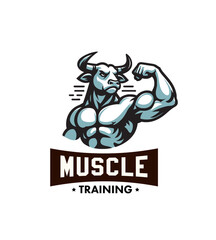Fototapeta premium Shredded bull bodybuilder flexing muscles sports logo mascot
