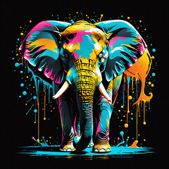 Vibrant Neon Colored Elephant Artwork. AI-generated