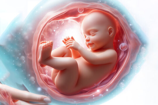 Baby in the womb during pregnancy on a white background
