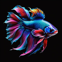 Vibrant Neon Colored Siamese Fighting Fish Artwork. AI-generated