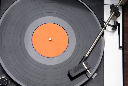 close-up of a vinyl record on a retro turntable, there is a place for an inscription