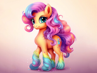 Cute Little Pony Horse 3D Character Colorful Pink, Purple, Blue Mane