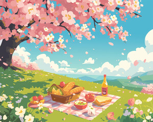 Spring, scenery, cherry blossoms, picnics, nature