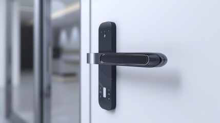 Modern electronic door handle with fingerprint password. Advanced smart lock with NFC, fingerprint, keycard.