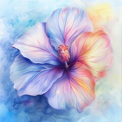 A flowers closeup in handdrawn watercolors, showcasing pastel hues caressed by soft, ambient light - obrazy, fototapety, plakaty
