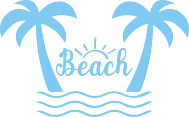 Beach clip art design on plain white transparent isolated background for card, shirt, hoodie, sweatshirt, apparel, tag, mug, icon, poster or badge
