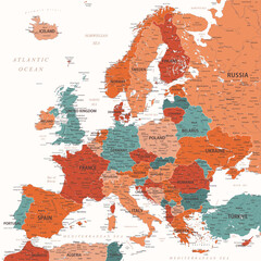 Europe - Highly Detailed Vector Map of the Europe. Ideally for the Print Posters. Terracotta Colors - obrazy, fototapety, plakaty