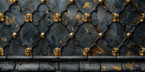 Ornate Black and Gold Marble Wall with Intricate Designs and Patterns on the Side - obrazy, fototapety, plakaty