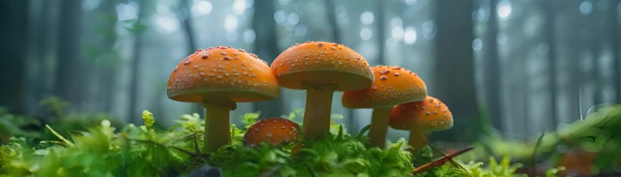 Mushroom caps in a forest, detailed underside view,