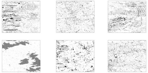 Concrete texture. Cement overlay black and white texture. Set of 6 grunge distressed texture background.