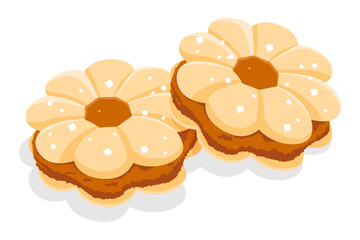 Pineapple jam flower shaped biscuits