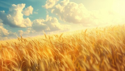 A field of golden wheat with a bright sun shining down on it by AI generated image