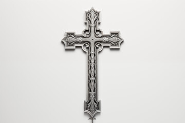 Christian religious cross on white background. Christian religious crucifix on white background. Topics related to the Christian religion. Topics related to death. Object of worship and belief,