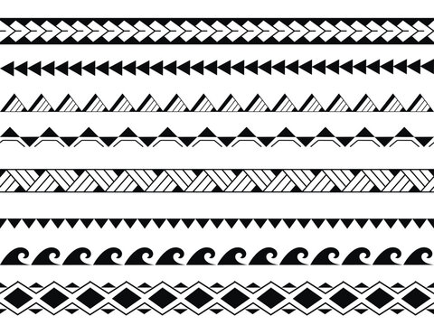 Fototapeta Set of vector ethnic seamless pattern. Ornament bracelet Maori tattoo style. Horizontal pattern. Design for home decor, wrapping paper, fabric, carpet, textile, cover