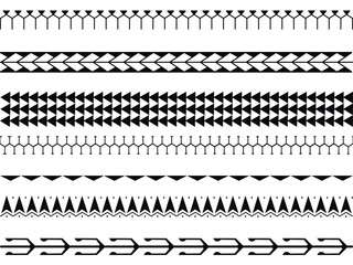 Set of vector ethnic seamless pattern. Ornament bracelet Maori tattoo style. Horizontal pattern. Design for home decor, wrapping paper, fabric, carpet, textile, cover - obrazy, fototapety, plakaty