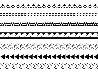Set of vector ethnic seamless pattern. Ornament bracelet Maori tattoo style. Horizontal pattern. Design for home decor, wrapping paper, fabric, carpet, textile, cover - obrazy, fototapety, plakaty
