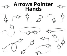 A set of arrows in the form of a hand pointing in different directions.