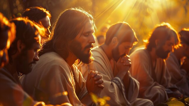 Jesus praying with the disciples