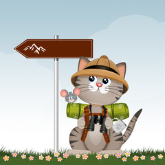 funny illustration of backpacker traveler cat © adrenalinapura