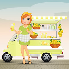 girl sells fresh lemonade