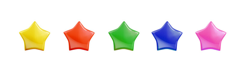 Stars, glossy various colors. Feedback, rating icon Realistic 3d set. For mobile applications. Vector isolated illustration - 780711945