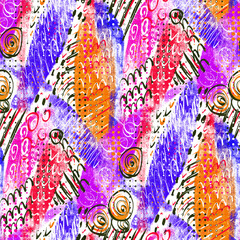Abstract seamless pattern with watercolor drawing in doodle style. - 780712111